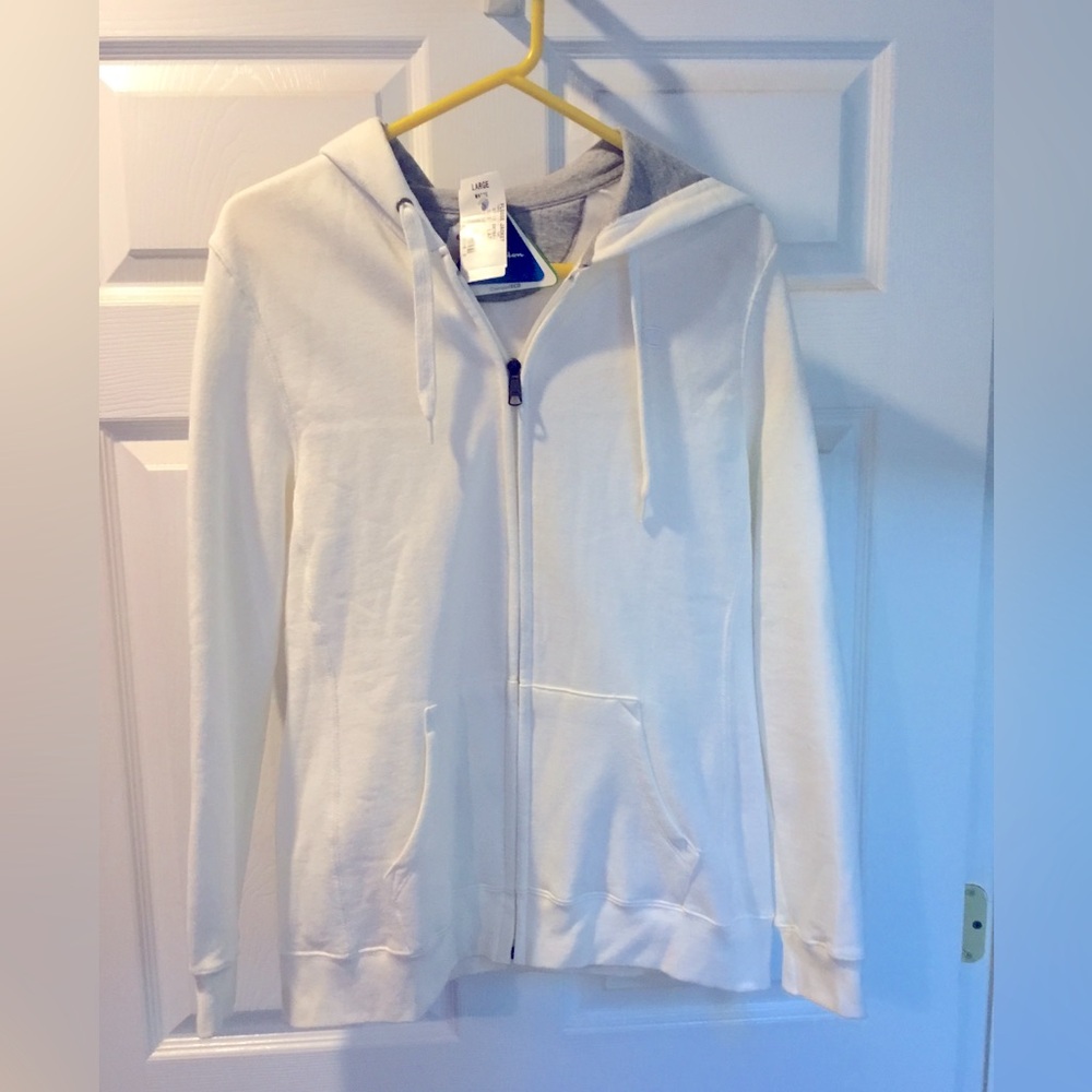 NWT white zip up hooded Champion sweatshirt size large